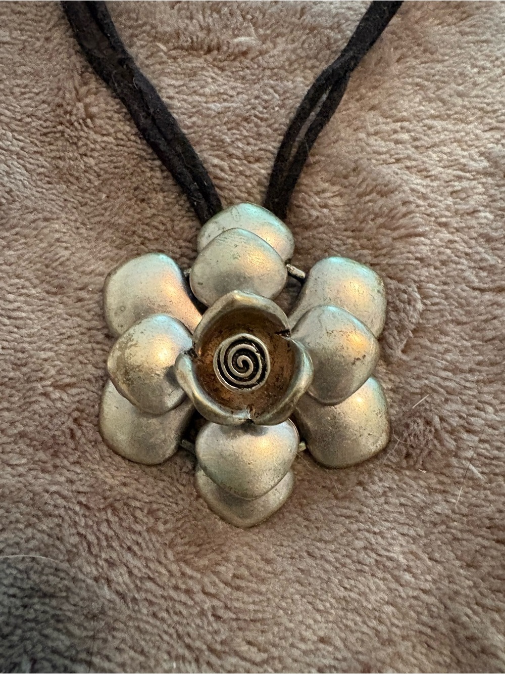 Silver Floral Pendant Necklace on Black Cord - Picture 2 of 2
